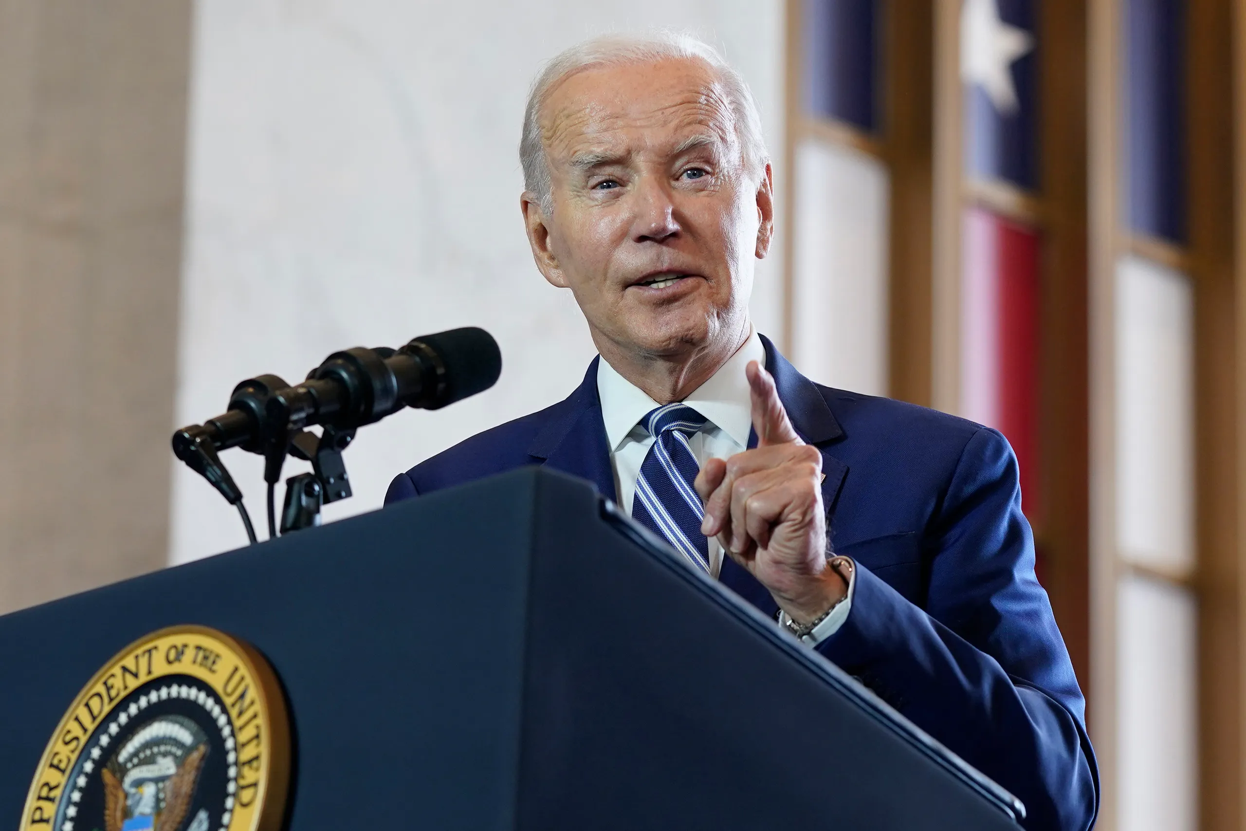 Joe Biden Props, Once More, On The Tent Pole Address
